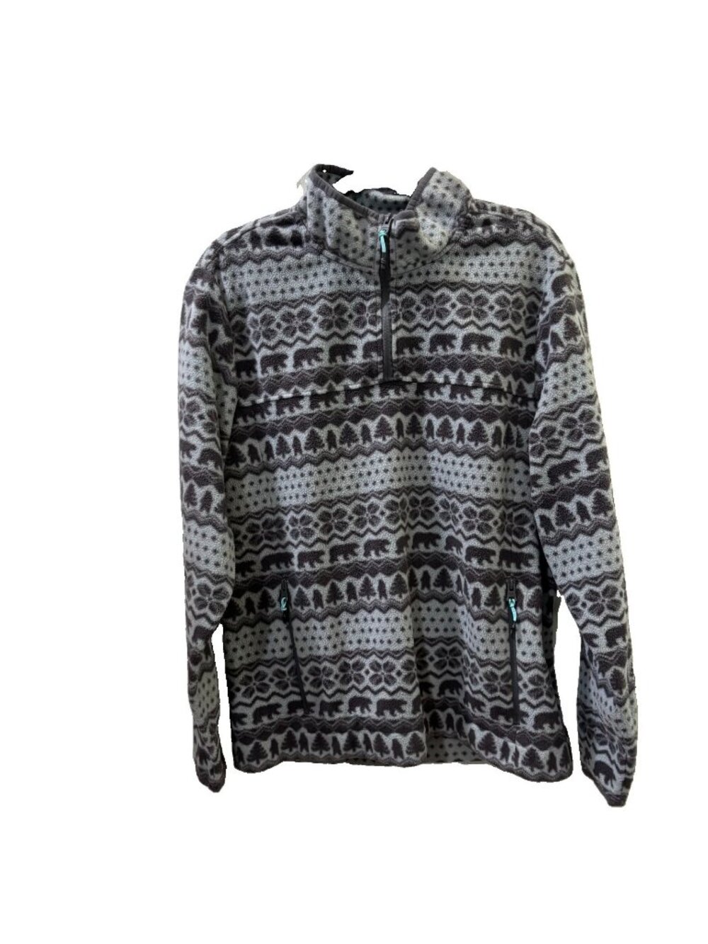 Chubbies Mens L Gray Black Fair Isle Fleece 1/4 Zip Mock Neck Pullover